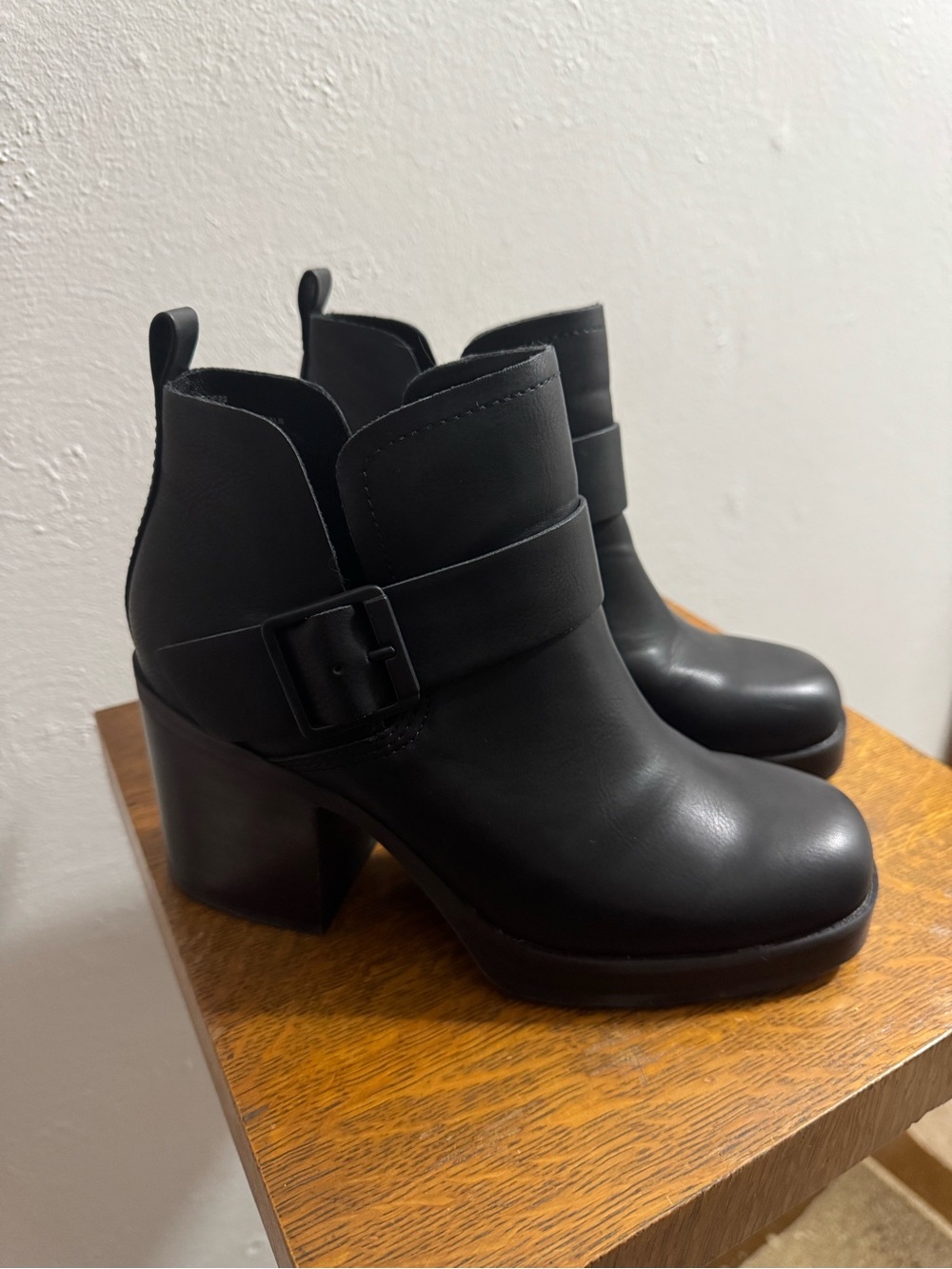 Kork-Ease Black Leather Block Heel Ankle Boots